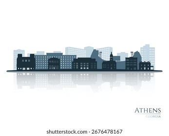 Silueta del horizonte de Atenas con reflejo. Atenas, Georgia. Ilustración vectorial.
