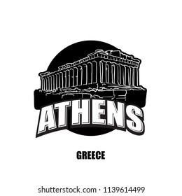 Athens, temple, black and white logo for high quality prints. Hand drawn vector sketch.