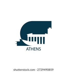Athens vector icon with skyline, panoramic view, outlook shape. Greece city landmarks logo concept. Flat isolated graphic, badge