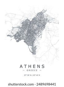 Athens vector map. Detailed map of Athens in Greece. Best free vector illustration. Tourist decorative street map.