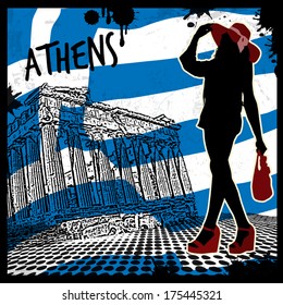 Athens vintage grunge poster, vector illustration