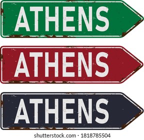 Athens vintage rusty metal sign on a white background, vector illustration