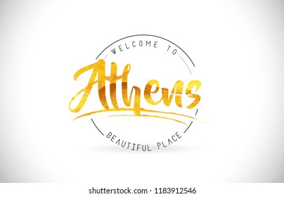 Athens Welcome To Word Text with Handwritten Font and Golden Texture Design Illustration Vector.