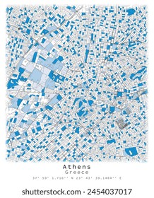 Athens,Greece,City centre, Urban detail Streets Roads color Map  ,vector element template image for marketing ,product ,wall art and poster prints.