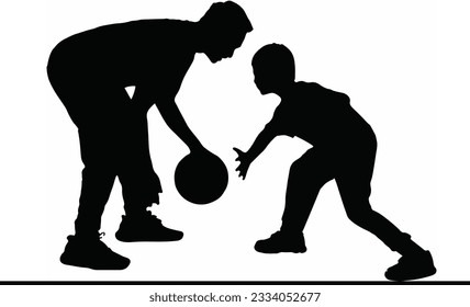 ather and Son Playing Basketball Silhouette Vector Illustration, Family Bonding Father and Son Basketball Silhouette, Sports Illustration