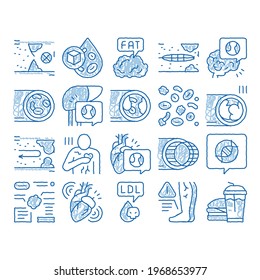 Atherosclerosis Vessel sketch icon vector. Hand drawn blue doodle line art Healthy And Unhealthy Artery, Fat And Cholesterol, Diabetes And Atherosclerosis Disease Illustrations