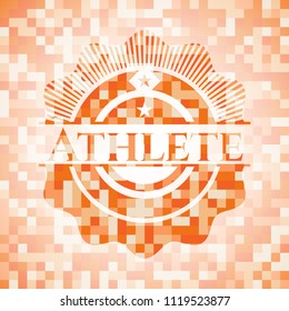 Athlete abstract orange mosaic emblem with background