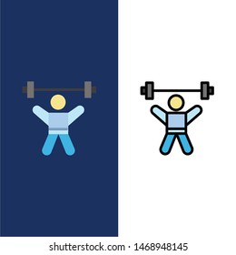 Athlete, Athletics, Avatar, Fitness, Gym  Icons. Flat and Line Filled Icon Set Vector Blue Background. Vector Icon Template background