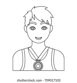 Athlete awarded a gold medal. Sport and reward single icon in outline style vector symbol stock illustration web.