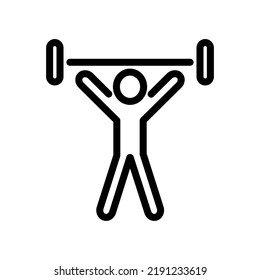 Athlete with a barbell above his head, line symbol, vector editable stroke icon for user interface. Exercise military press, army press. svg