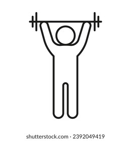 Athlete with barbell above his head, exercise fitness, line icon. Bodybuilding, weightlifting sport. Vector sign illustration