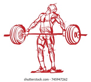the athlete with a barbell in hand