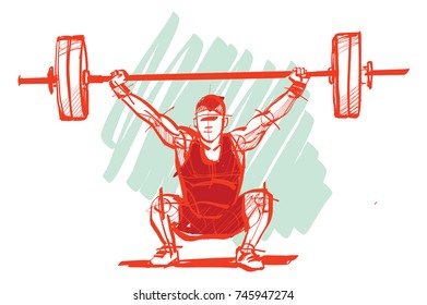 the athlete with a barbell in hand