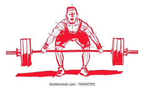 the athlete with a barbell in hand