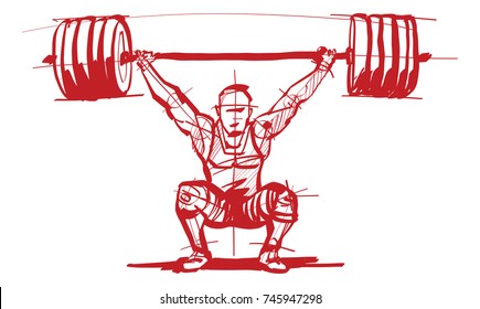 the athlete with a barbell in hand svg