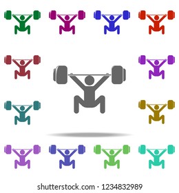 athlete with a barbell icon. Elements of Sport in multi color style icons. Simple icon for websites, web design, mobile app, info graphics