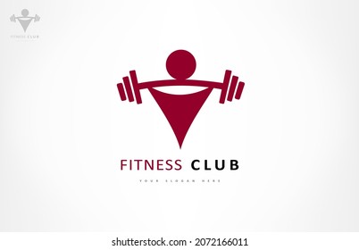 Atleta con diseño de logo de barbell. Club de fitness vectorial con logotipo.