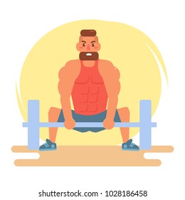 Athlete with a barbell. Vector. Cartoon. Isolated art on white background. Flat