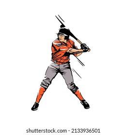 Athlete baseball player runs with the ball. Vector illustration. The character.