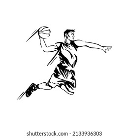 Athlete basketball player runs with the ball. Vector silhouette illustration. The character.