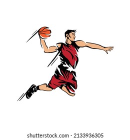 Athlete basketball player runs with the ball. Vector illustration. The character.
