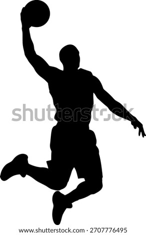 Athlete basketball player silhouette jumping with ball on white