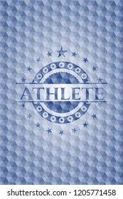 Athlete blue emblem or badge with abstract geometric polygonal pattern background.