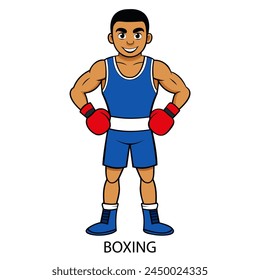 Athlete boxer isolated on a white background in cartoon style. Summer Games 2024. Vector illustration. 