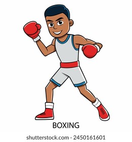 Athlete boxer isolated on a white background in cartoon style. Summer Games 2024. Vector illustration. 