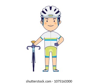 an athlete boy, teen with his road bike