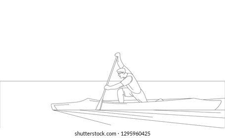 athlete in a canoe  vector illustration  lining draw profile side