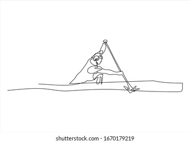 athlete canoeist rowing in canoe, competition race.One continuous single drawing line
