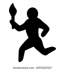 An athlete carries the Olympic flame. Silhouette. Vector illustration. Opening of a sporting event. The man is running. Isolated white background. Idea for web design.