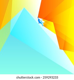 Athlete climbing a mountain - vector stylized illustration