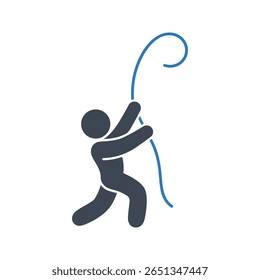Athlete climbing rope icon. Vector and glyph