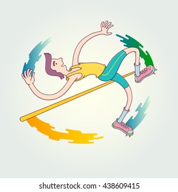 Athlete Competing In High Jump Event. Vector Illustration design with sports isolated against white background in trendy linear style.