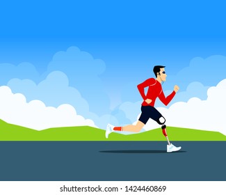athlete disabled amputee. prosthetic leg runner man - Vektör