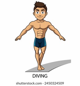 Athlete diving swimmer isolated on white background in cartoon style. Vector illustration.