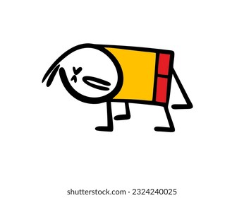 Athlete does a strength exercise in the gym. Vector illustration of a stickman in training stands resting on his hands and feet. Hand drawn stick figure character isolated on white background.