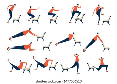 Athlete doing bench exercises for strength workout at city parkCrossfit and fitness.Healthy lifestyle, outdoor physical activity and fitness.