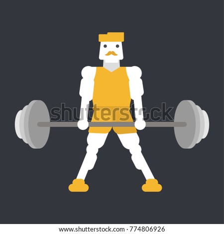 Athlete doing deadlift exercise  in gym, flat style.