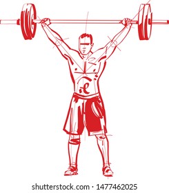 the athlete doing exercise with barbell