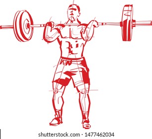 the athlete doing exercise with barbell