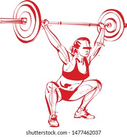 the athlete doing exercise with barbell