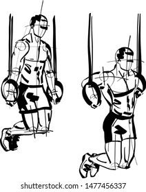 The athlete doing an exercise on the rings