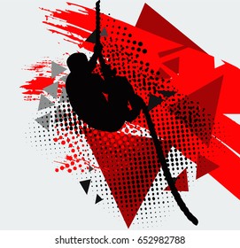 athlete doing gymnastic exercise climbing the rope