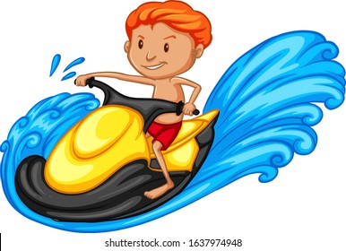 Athlete doing jetski on white background illustration