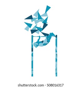 Athlete doing pull up man fitness and horizontal bar vector background abstract illustration made with polygon fragments isolated on white