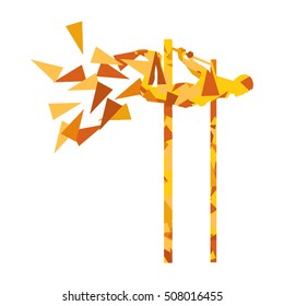 Athlete doing pull up man fitness and horizontal bar vector background abstract illustration made with polygon fragments isolated on white