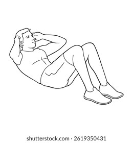 Atleta haciendo abdominales Ilustración vectorial de boceto, vista superior Imágenes
